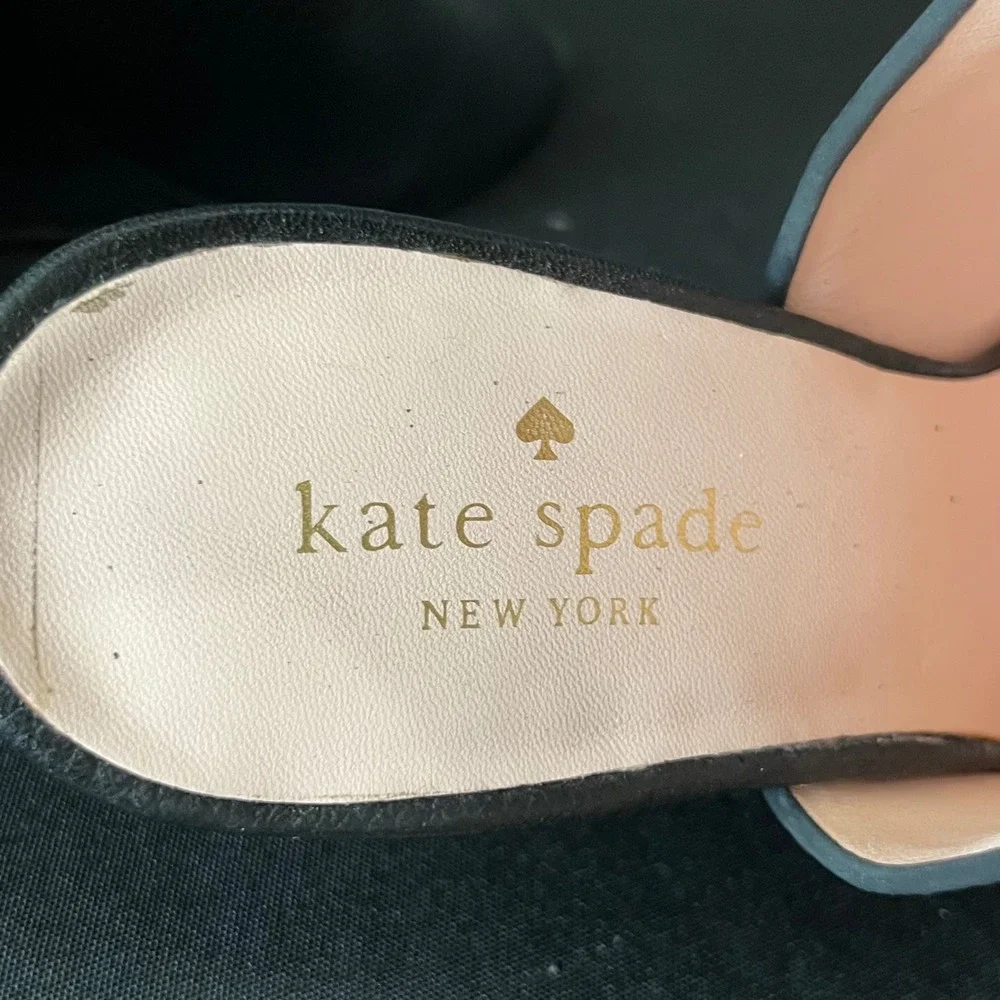 Kate Spade Black Pebbled Leather Peep Toe Wedge Sandals with Ankle Tie Size 8.5M